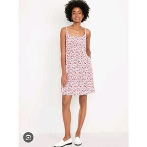 Old Navy White Pink Ditzy Floral Linen Blend Fit & Flare Cami Mini Dress Size XL